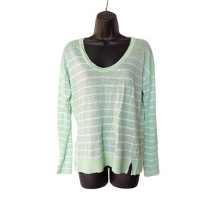 Ann Taylor Mint Green and White Striped Sweater